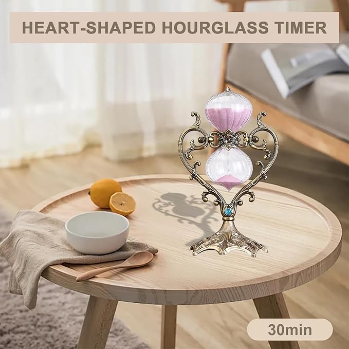 Sand Timer 30 Minutes,Hour Glass,Metal Vintage Hourglass,Hourglass Decor,for Home Decoration Office Desk Wedding Party Decor Kitchen Timer (FCopper Heart, 30 Min)