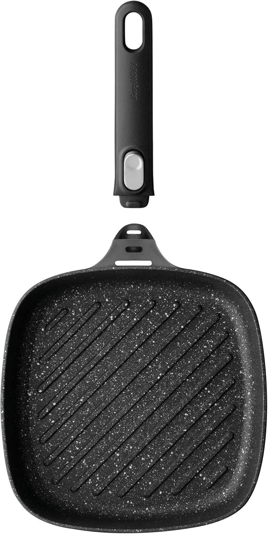 BergHOFF GEM Non-Stick Cast Aluminum Grill Pan 10" 2.4 qt. Square Stay-Cool, Detachable Handle Ferno-Green, PFOA Free Coating Induction Cooktop Fast Heating Oven Safe