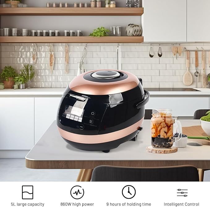 Automatic Boba Pot, 5L Commercial Boba Pot, Commercial Fully Automatic Pearl Pot,Pearl Maker for Cooking Boba Taro Ball Sago Milk Tea Touchscreen 110V