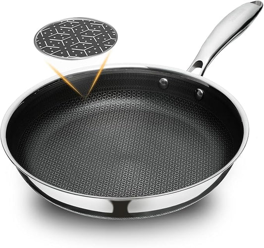 SAKAMOSH 9.5" Non Stick Frying Pans, Hybrid Ceramic Stainless Steel Pan, Skillet with Stay-Cool Handle, Non Toxic, PFAS PFOA PTFE Free, Dishwasher & Oven Safe, Induction, Compatible with All Cooktops