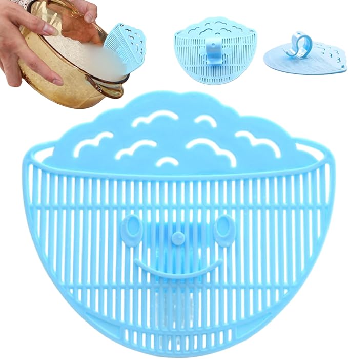 Food Strainers, Clip on Strainer 4x5 Inch Food Grade PP "Rice in Bowl" Clip on Strainer for Pots with Smiling Expression for Rice/Noodle/Fruit/Vegetable Washing