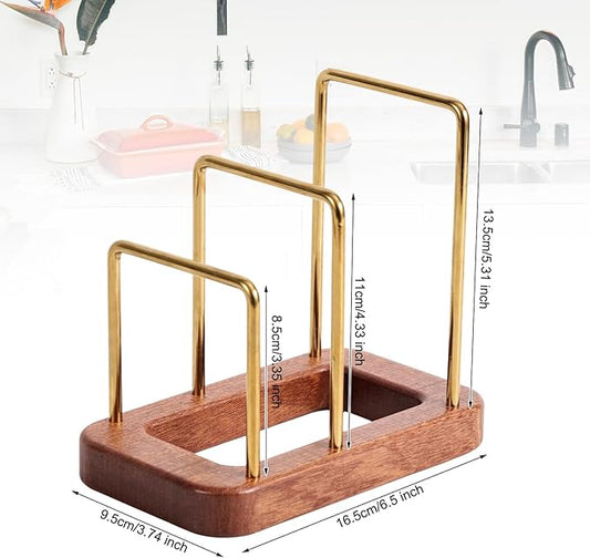 Chopping Board Holder, Cutting Board Rack with Wooden Base Multi-Tiered Pot Lids Storage Rack Plates Organizer Cabinet Storage Divider Accessory for Kitchen Countertops