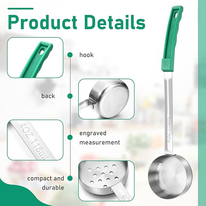 Reallnaive 6 Pcs Portion Control Serving Spoons, Restaurant Measuring Serving Ladle Utensils, Portion Control Slotted and Unslotted Scoops for Weight Loss, Kitchen, 3 Size
