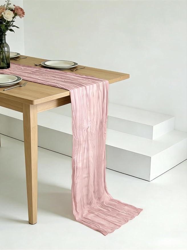 3 Pack Blushing Pink Cheesecloth Table Runner -17×120 Inch Gauze 10 FT Long Cheese Cloth Table Runners for Bridal Wedding Party Baby Shower Holiday Birthday Home Easter Decor (Blushing Pink, 3PC)