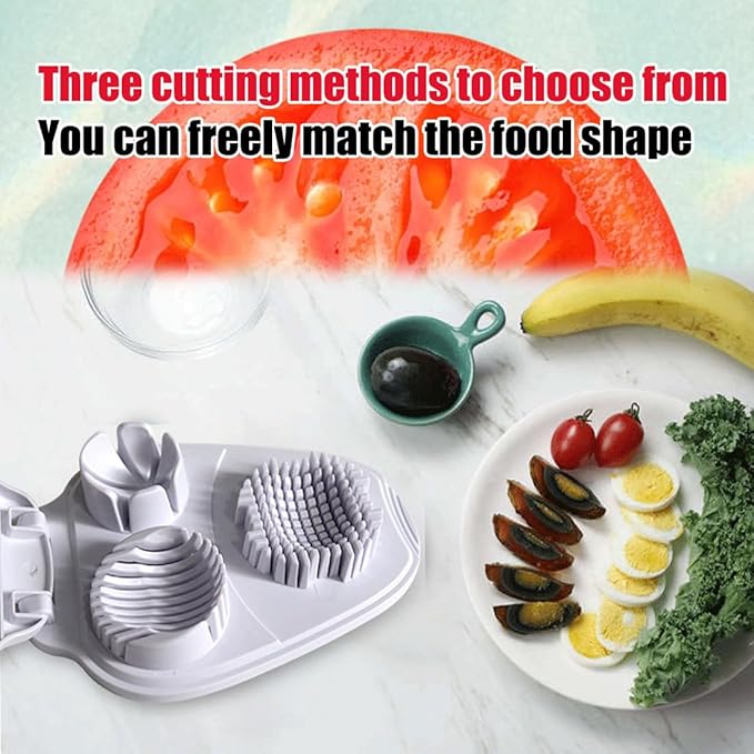 3 in 1 Egg Slicer, Bunoju 3 Way Egg Slicer for Hard Boiled Eggs, Heavy Duty 304 Stainless Steel, Strawberry Grape Slicer for Soft Fruit Mushroom Home Use, Ideal Kitchen Chopper Tool (1PCS)