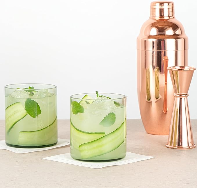 Restaurantware-Vetri 10 Ounce Old Fashioned Glasses, 6 Dishwashable Whiskey Glasses - No-Lead, Durable, Green Glass Tumblers For Scotch, For Drinking Liquor, Cocktail, Bourbon, Cognac, And More