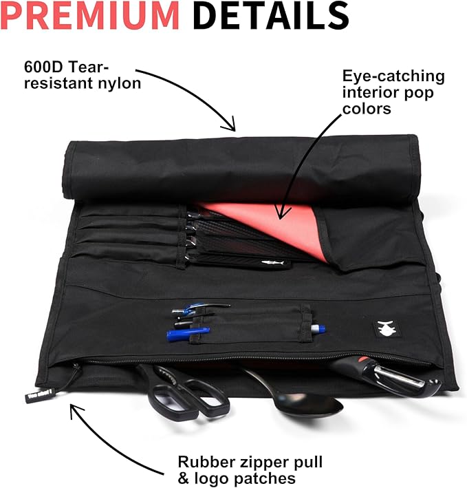 Chef Knife Roll Bag – Premium Nylon Chef Knife Bag for Professionals, Culinary Students & Home Cooks – Secure Storage & Portable Design for Chef Knives & Accessories (Black)