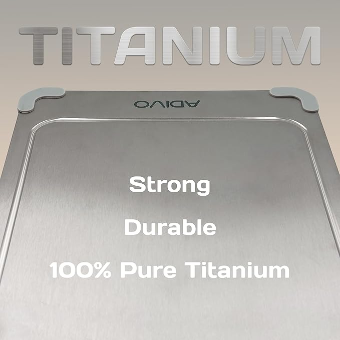 Adivo 100% Pure Titanium Cutting Boards for Kitchen, Double-Sided Pure Titanium Cutting Board with Juice Groove, Easy to Clean Chopping Board for Meat Vegetables Fruit, Dishwasher Safe (13.4x9) Medium