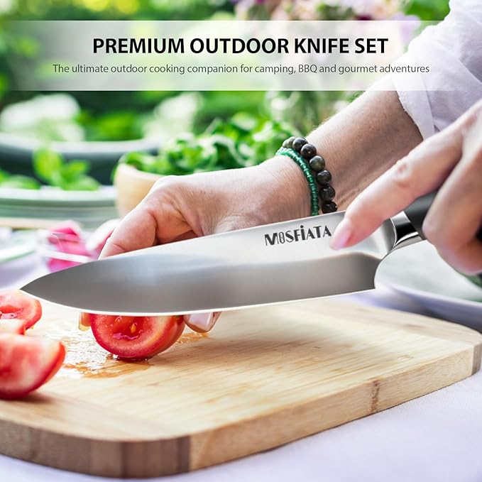 MOSFiATA 19 Pcs Japanese Stainless Steel Knife Sets for with Knife Sharpening Rod, Dishwasher Safe, For Outdoor