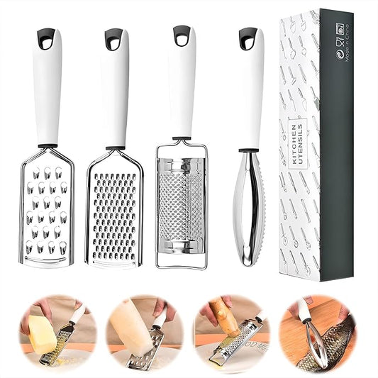 4 PCS Cheese Grater Set-Kitchen Professional Stainless Steel Handheld Zester,Cheese Graders for kitchen,Zester Grater with Handle,graters, peelers & slicers for Food
