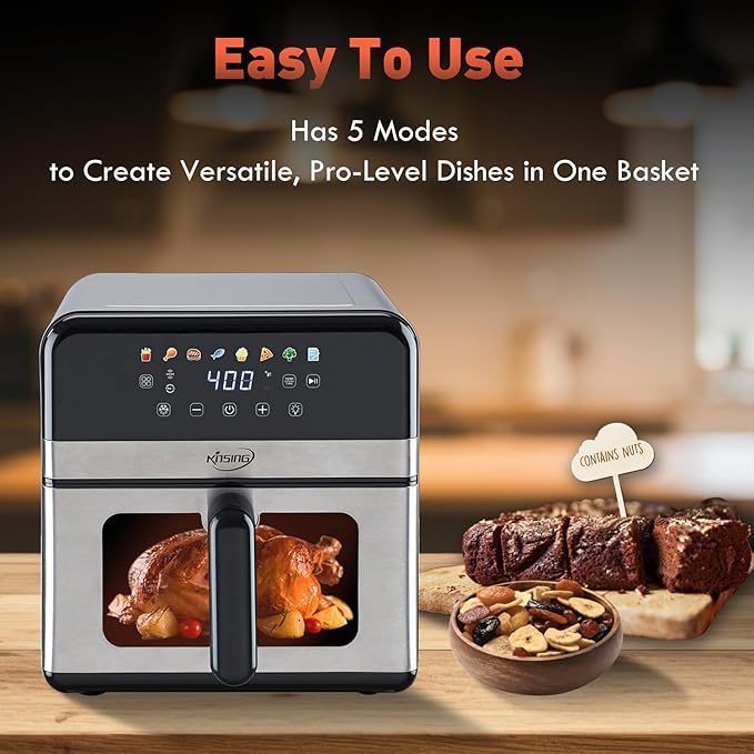 KINSING Air Fryer with Window Visible 8-in-1,Compact & Large 7.5-Qt,Up to 85% Less Oil,Roast, Bake, Dry, Reheat, Frozen, Broil,160-400℉ Even Results With Precise Temperature Control,Whole Metal Cover