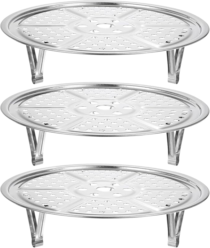 uxcell 3pcs Stainless Steel Steamer Rack with Stand, 8.6 Inches Pot Steaming Tray for Steamer Cookware Instant Pressure Cooker, Silver Tone