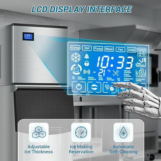 Commercial Ice Maker Machine - 500LBS/24H High Production, 350LBS Large Storage Bin, 156 Ice Cubes in 6-15 Mins | Stainless Steel Industrial Ice Maker for Restaurant, Bar, Cafe, Hotel, Event Venue