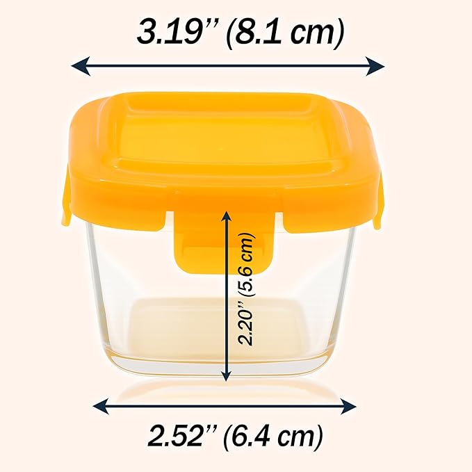 ARSUK Square 5oZ Glass Food Storage Containers with Snap-On BPA-Free Lids 6 Pack, Small Glass Jars for Sauce, Spices, Meal Prep - Reusable & Dishwasher Microwave Fridge Freezer Safe