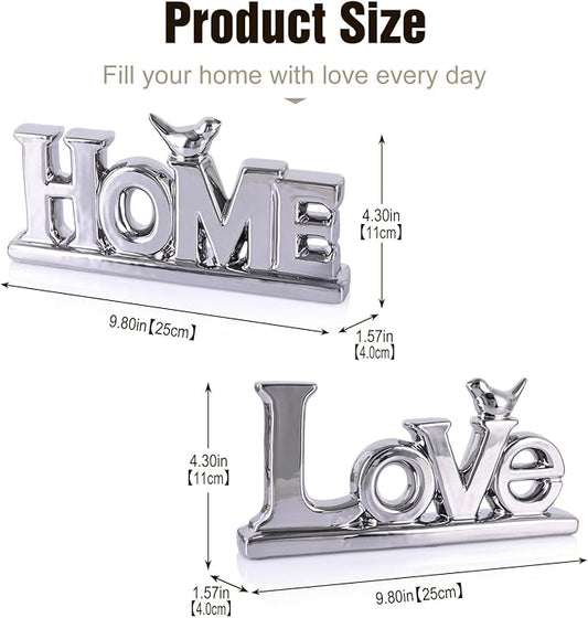 Love Sign Decor,Silver Room Decor Aesthetic, Knick Knack Shelf,Bird Decor, Boho Bookshelf,Abstract Statue,for Living Room,Bedroom, Contemporary Tv Stand Set of 2 (2, Silver)