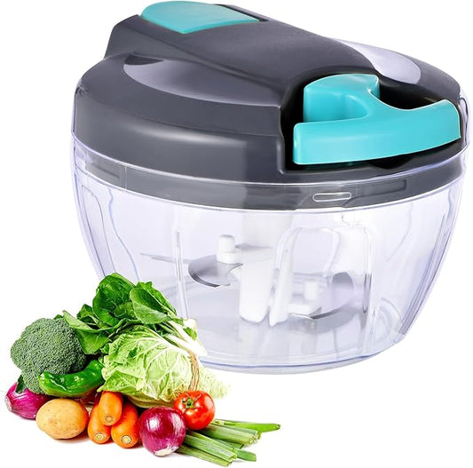 Ziweaye Manual Food Processor Vegetable Chopper, Portable Hand Pull String Garlic Mincer Onion Cutter for Veggies, Ginger, Fruits, Nuts, Herbs, etc., 500ml,（Gray-blue）