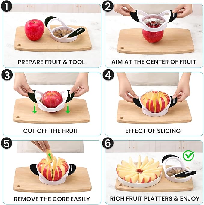 SCHVUBENR Apple Slicer and Corer - 4.72 Inch Stainless Steel Apple Cutter with 16 Sharp Blades - Professional Apple Divider Tool for Quick Slices - Easy to Use & Clean - Slice Fruits with Ease - Black