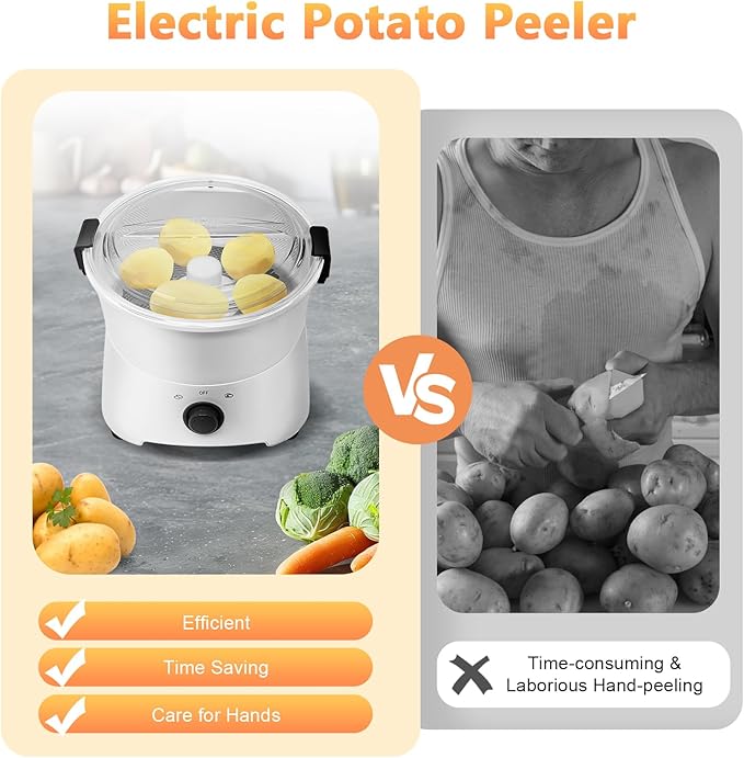 Electric Potato Peeler, 110-120V 85W Commercial Automatic Potato Peeler 2-in-1 One-button Drive Potato Peeling Spinner Machine for Kitchens Restaurants & Fast Food Stores