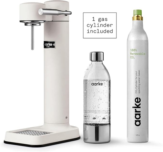Aarke Carbonator lll with CO2 Cylinder, Sparkling & Carbonation Water Machine, Stainless Steel with PET BPA-Free Reusable Bottle Volume 1L/34 fl oz (Matte White)