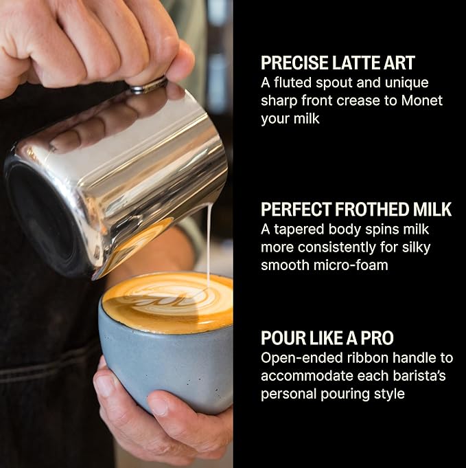 Fellow Eddy Steaming Pitcher - Milk Frother Pitcher with Fluted Spout, Premium Barista Tools for Precision Latte Art, 18/8 Stainless Steel, Graphite, 12oz Jug