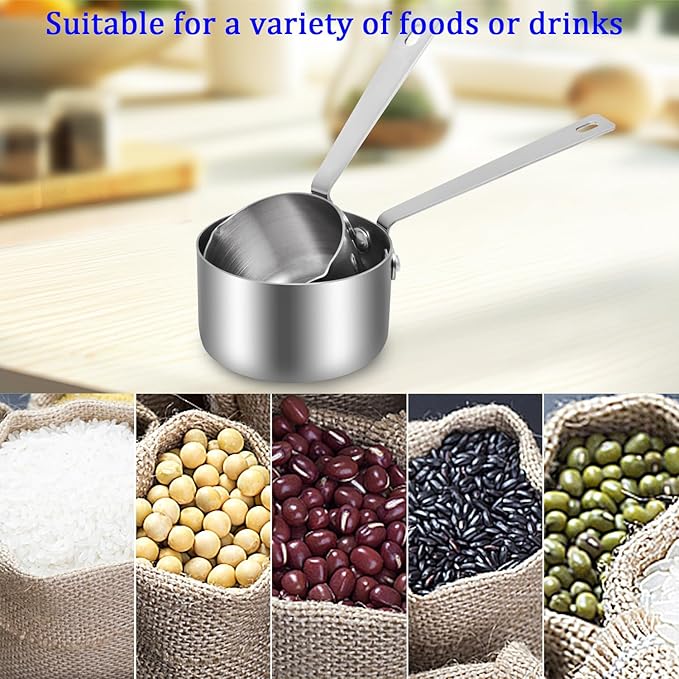Kichwit 304 Stainless Steel Measuring Cups, Metal Food Scoop for Cooking or Baking, 1 Cup and 1/2 Cup, Set of 2