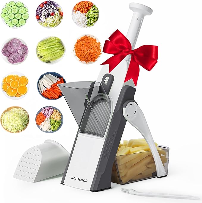 Safe Veggie Chopper Vegetable Cutter, French Fry Cutter Onion Chopper Vegetable Slicer Fruit Cutter Dicer, Multifunctional Kitchen Gadgets Mandoline Food Slicer For Meal Prep - Gray