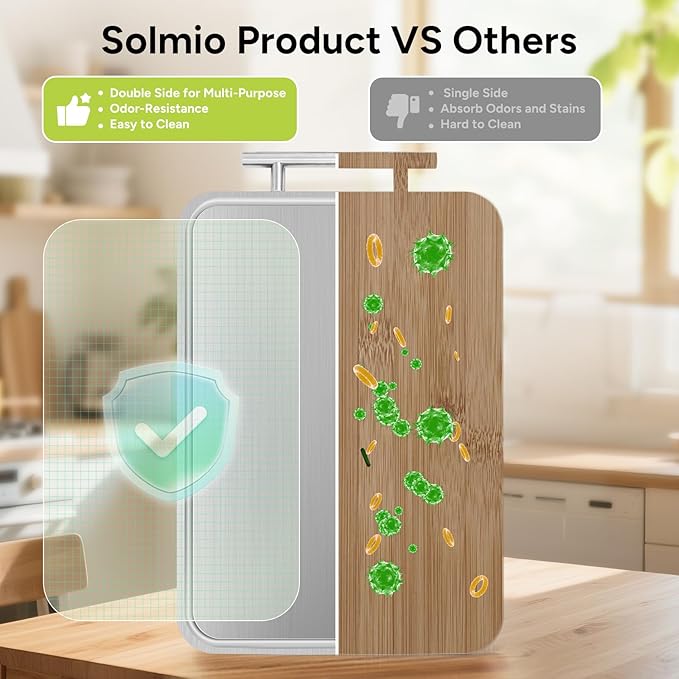 SOLMIO Stainless Steel Cutting Board for Kitchen, Double-Sided Chopping Board with Drip Groove, Food Grade Metal/Wheat Straw PP, Non Toxic Cutting Boards Scratch Resistant Dishwasher Safe