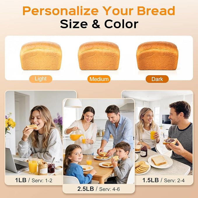 2.5LB Bread Maker with Built-in Electronic Scale, 25-in-1 Bread Machine, Beginner-Friendly with Adjustable Baking & Fermentation, Non-Stick Easy-Clean Pan,Quiet,15H Delay, Recipes, Ivory White