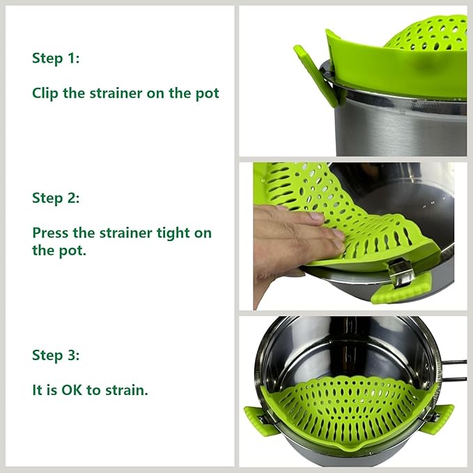 Clip on Strainer Silicone with Silicone Glove | Versatile for All Pans and Pots,Noodle Pasta Pot Strainer Silicone Colander for Vegetables Meat Fruit Spaghetti,Food Strainers(Green)