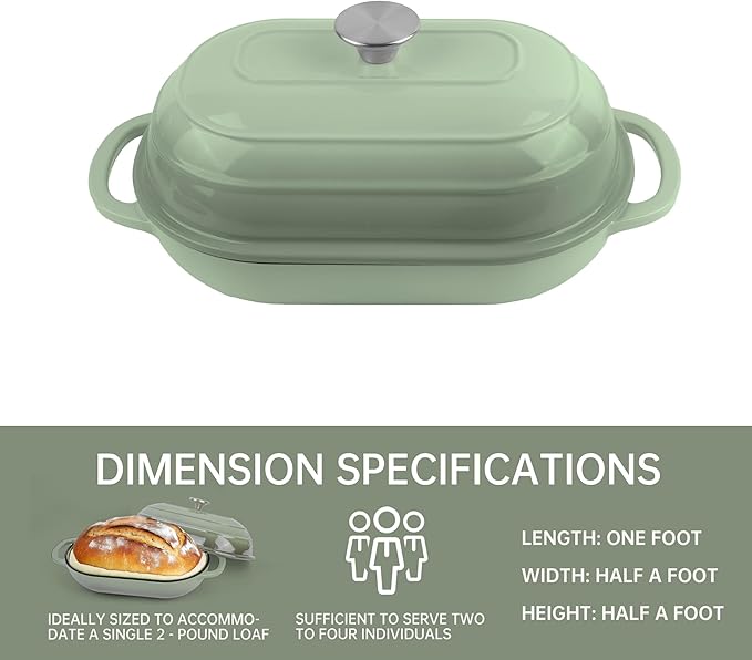 Fijxzct Premium Enameled Cast Iron Dutch Oven for Bread Baking | Non-Stick 5QT Oval Bread Oven with Lid | Perfect for Sourdough, Loaf, and Artisan Baking (Gradient Green, 5 QT)