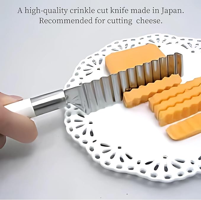 Seki Japan Cheese Knife, Crinkle Cut Knife, Ideal for Soft Foods Like Cheese, Boiled Eggs, and Fruits, 3.9 inches Stainless Steel