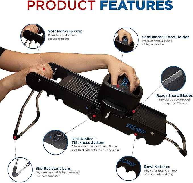 Jaccard ABS SafeHands Mandolin Slicer with Seven Interchangeable Blade Cartridges - QUITE POSSIBLY THE SAFEST MANDOLIN IN THE WORLD Black