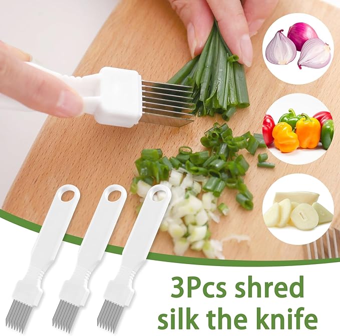JINGIHE 3Pcs Shred Silk the Knife, Scallion Green Onion Cutter Shred Knife, Vegetable Cutter for Food Garlic Fruit Banana Salad, Food Speedy Chopper Slicer for Kitchen Restaurant Hotel Household
