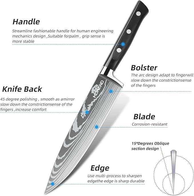 MDHAND Professional Chef Knife Set with Roll Bag, 9PCS Japanese Kitchen Knife Set with Sharpener, High Carbon Stainless Steel Kitchen Knives - Forged Triple Rivet, Dishwasher Safe, Chef Gifts, Black