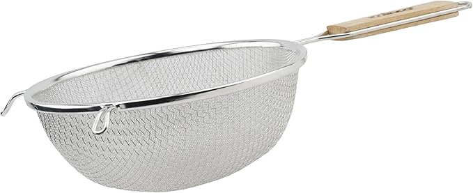 Winco Strainer, 8-Inch Diameter, Fine Double Mesh, Medium, Tin, Tan
