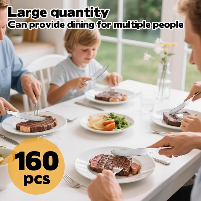 160-Piece Stainless Steel Dinner Knife Set: 8.7 Inch Serrated Table Knives, Perfect for Home, Restaurant, and Large Gatherings