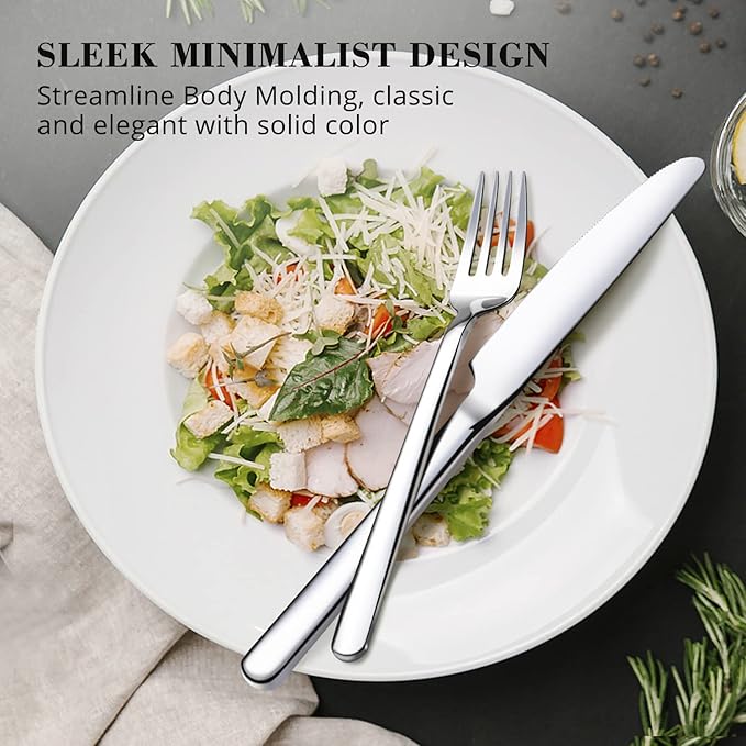KINGSTONE Stainless Steel Dinner Knives Set of 4, 8.9-Inch Shiny Mirror Dinner Knife with Clean Design, Heavy Duty Butter Knife, Sharp Table Knives for Home Kitchen, Restaurant Use