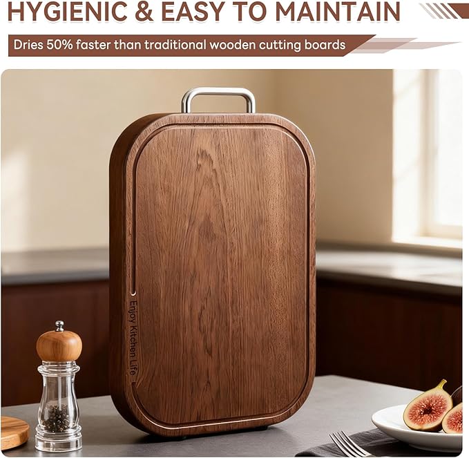 Pusgrew Natural Ebony Wood Cutting Board - 14.5"×9.5"×1" Solid Double-Sided Butcher Block with Deep Juice Groove & Non-Slip Feet, Food-Grade Chopping Board for Meat, Veggie, Fruit (Kitchen Essential)