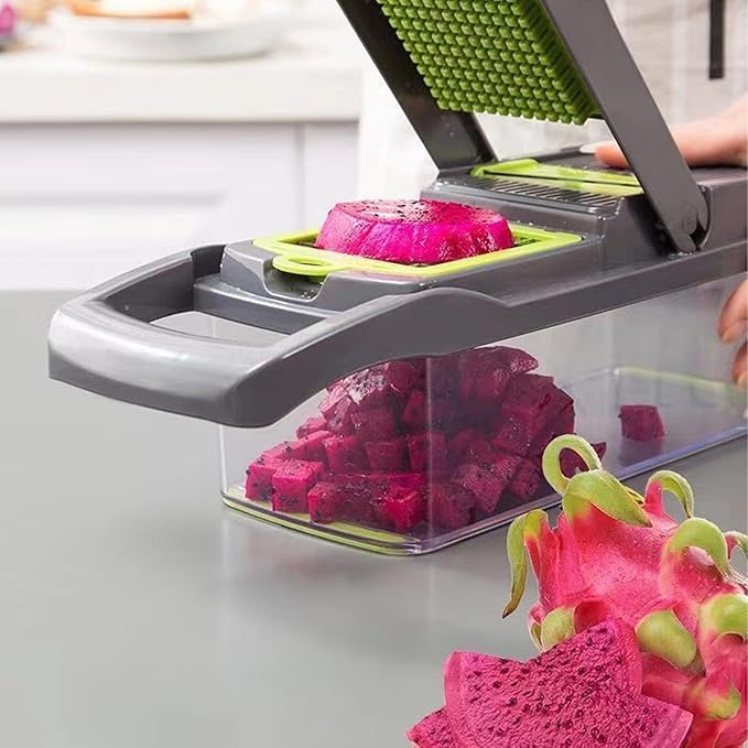 HHTAOR 16-in-1 Adjustable Mandoline Food Slicer, Mandoline Slicer for Kitchen, Veggie Chopper, Vegetable Cutter & Spiralizer for Onion Salad, Home Essential Gadget & Kitchen (Grey)
