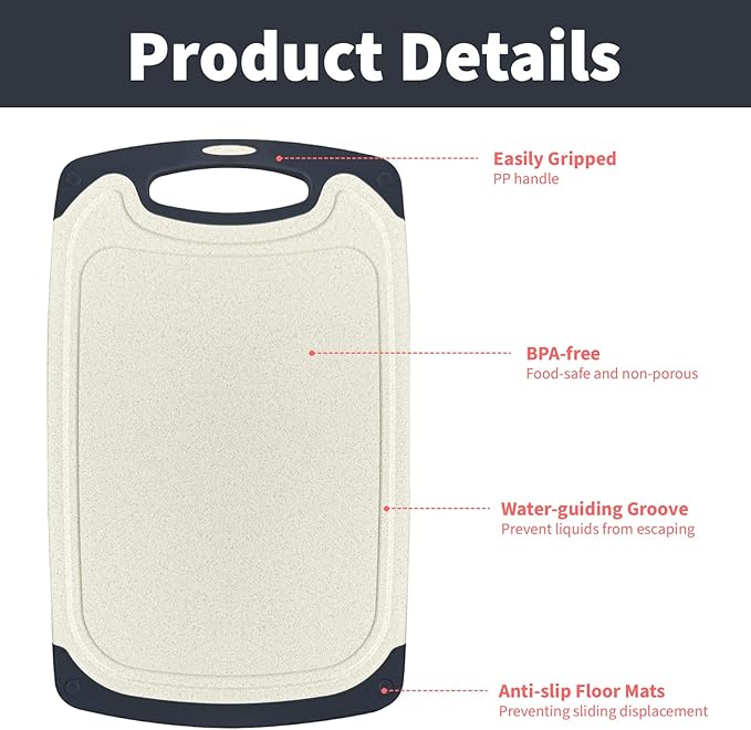 Cutting Board for Kitchen, Non Slip Chopping Board with Juice Grooves for Meat, Veggies, Space-Saving, Dishwasher Safe, Durable Kitchen Essential (Wheat,Large)