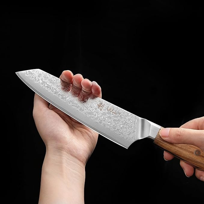 Wakoli Oribu Kiritsuke Chef's Knife – Full Tang Kitchen Knife | 7-Inch Blade Made of 67-Layer Damascus Steel with AUS-10 Core | Ergonomic Olive Wood Handle | Premium Quality, Gift Box Included