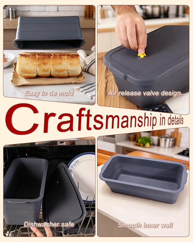 CHICHAUS Large size foldable silicone bread loaf pan with lid,11x4.7 Inch easy to store non stick Bread Baking Pans,Sourdough Bread Pan with Baking Tool Supplies Kit for Homemade Bread, Cake