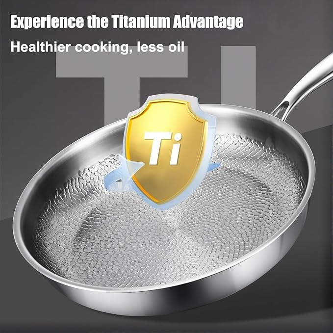 Titanium Hammered Pan Pro with Lid, 2025 New Multifunctional Ultra-Durable Scratch-Resistant Non Stick, Even Heating For Cooking