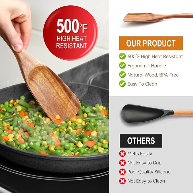 Multifunction Wooden Spatula Spoon, Great for Both Cooking and Serving, Mixing, Scoop, and Scrape, Nonstick Cookwares, BPA-Free, Heat Resistant Wood Spatula for Kitchen Use
