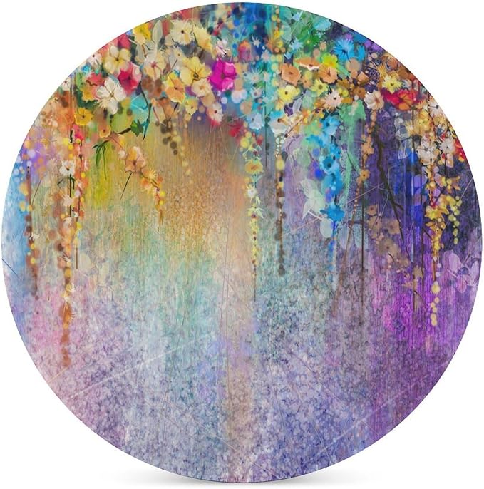 Round-4PCS Floral Ceramic Coasters, Round Absorbent Drink Coasters, Watercolor Weeds Blossoms Ivy Florets Shrubs Design Ceramic Table Coasters for Coffee, Beverage, Wine, Beer Coasters