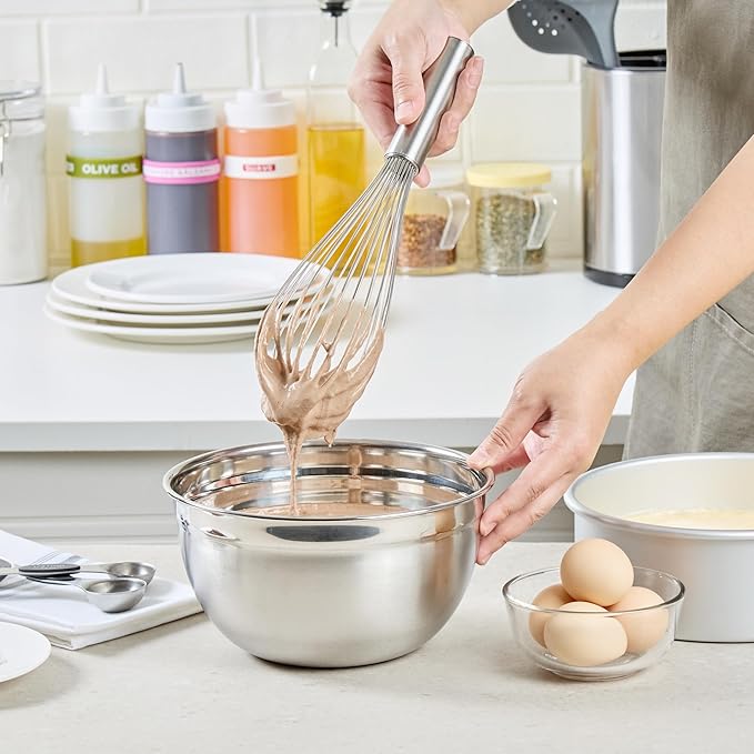 Restaurantware Met Lux 12 Inch x 2.5 Inch Baking Whisk, 1 With Ergonomic Handle Metal Whisk - Dishwasher-Safe, Corrosion-Resistant, Stainless Steel Whisk For Baking, For Whipping, Baking, Or Cooking