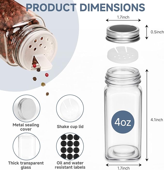 DIDITIME Spice Rack Organizer with 24 Glass Jars and 60 Spice Labels, Seasoning Organizer for Kitchen, Countertop, Cabinet, Pantry, Cupboard，Spice Organization for Cabinet， Space-Saving & Tidy