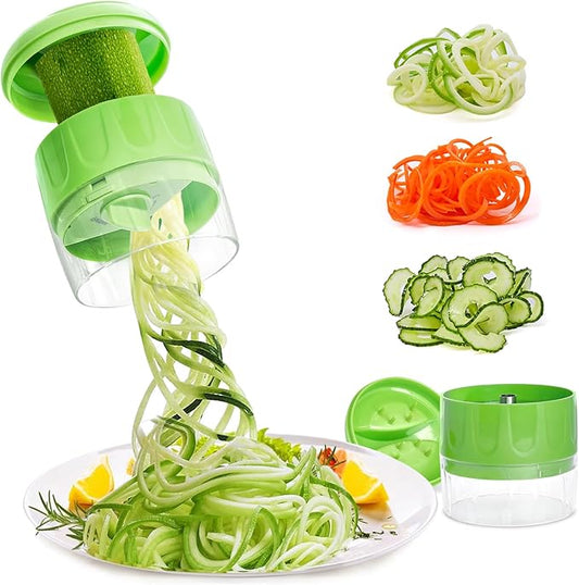 3-in-1 Vegetable Spiralizer Slicer, Adjustable Mandoline Spiral Cutter for Zucchini Noodles, Carrots, Cucumber (Green)