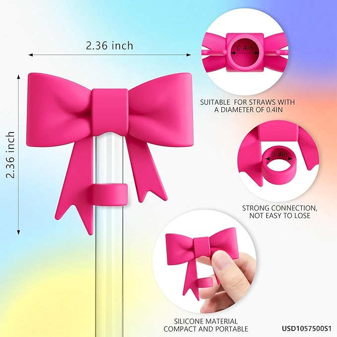 Compatible with Stanley Cup Accessories - 4Pcs 10mm Cute Bow Straw Topper Compatible with Stanley Cup Straw Cover Cap, 2pcs Bow Charms for Stanley 30&40 Oz Tumbler with Handle