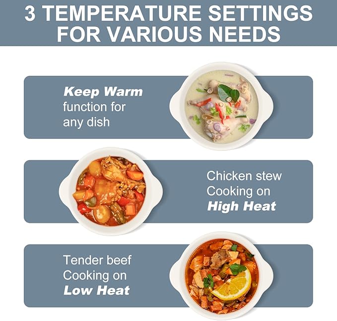 MAGNIFIQUE Small 5 Quart Round Casserole Programmable Slow Cooker with Glazed Ceramic Liner, Food Warmer Perfect Kitchen Small Appliance for Family Dinners, Blue